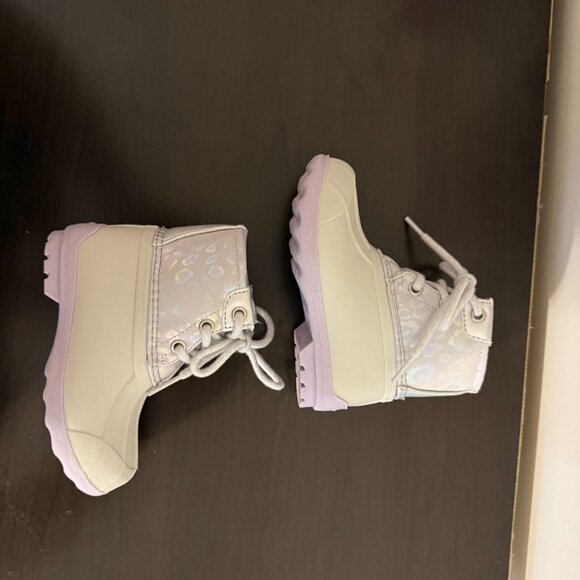 Sperry Toddler Duck Boots Size 6 Gray White Iridescent Lace-Up Rain Boots - Picture 10 of 10